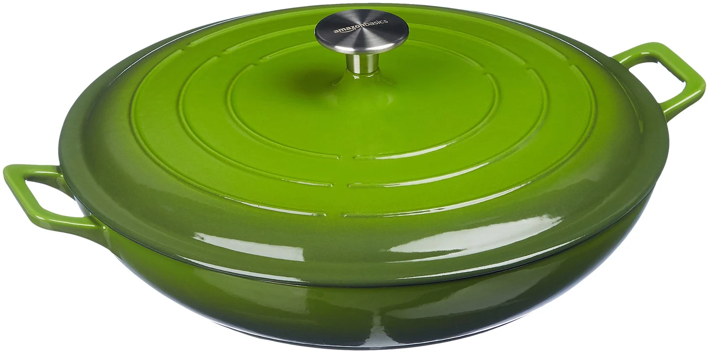 Enameled Cast Iron Covered Casserole Skillet, 3.3-Quart, Green