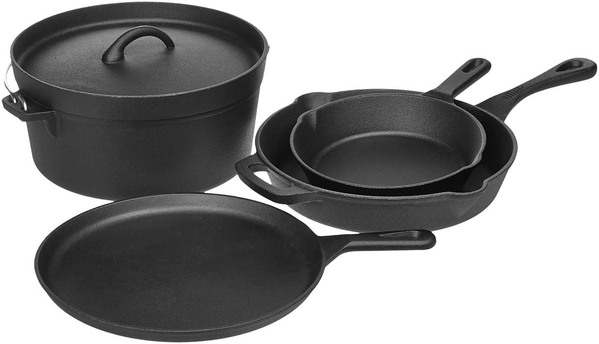 Pre-Seasoned Cast Iron 5-Piece Kitchen Cookware Set, Pots and Pans