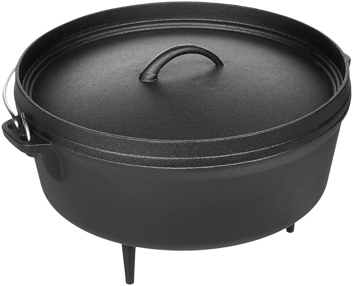 Pre-Seasoned Cast Iron Camp Dutch Oven with Lid, 6-Quart