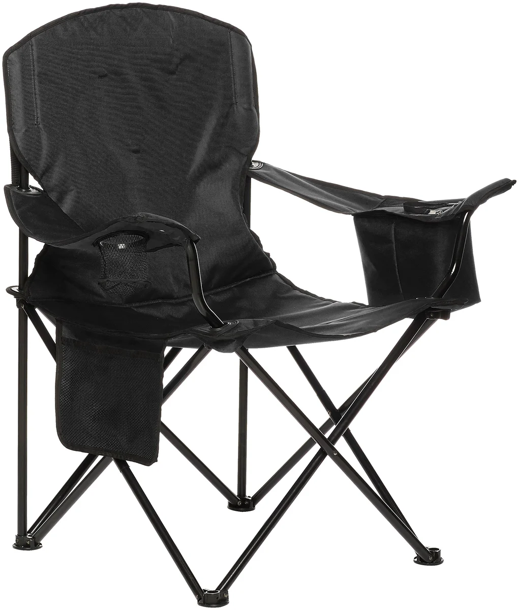 Extra Large Padded Folding Outdoor Camping Chair with Bag 38 x 24 x 36 Inches, Black