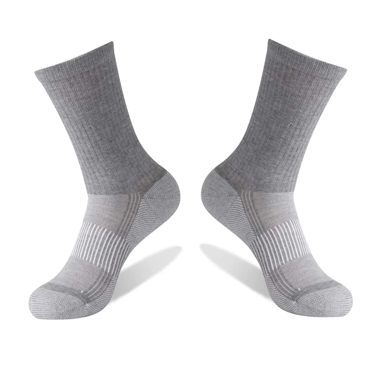 Unisex Copper Athletic Cushion Crew Socks for Hiking Travel 1 Pair Light Gray Large
