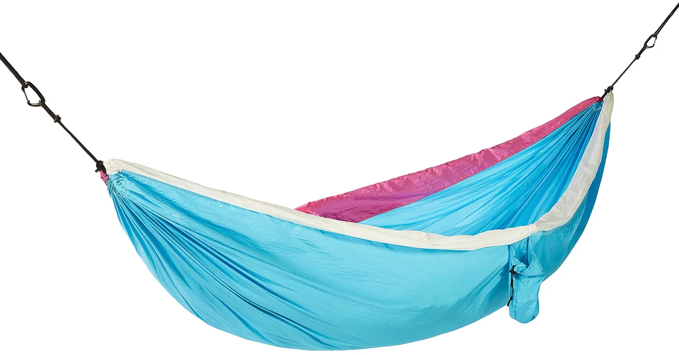 Lightweight Extra-Strong Nylon Double Camping Hammock- Sky Blue/White