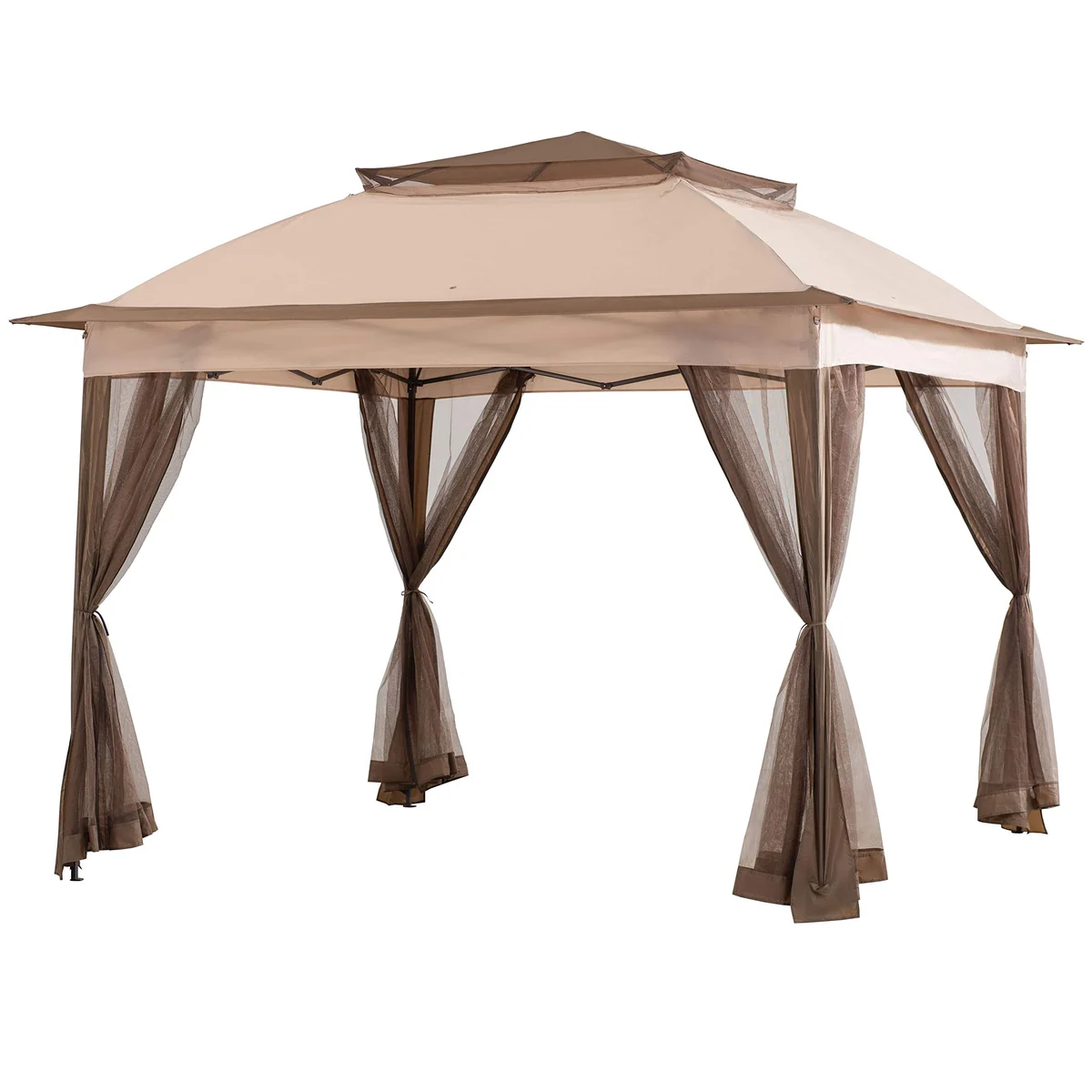 Outdoor Patio Garden Pop Up Gazebo with Mosquito Net Beige and Khaki
