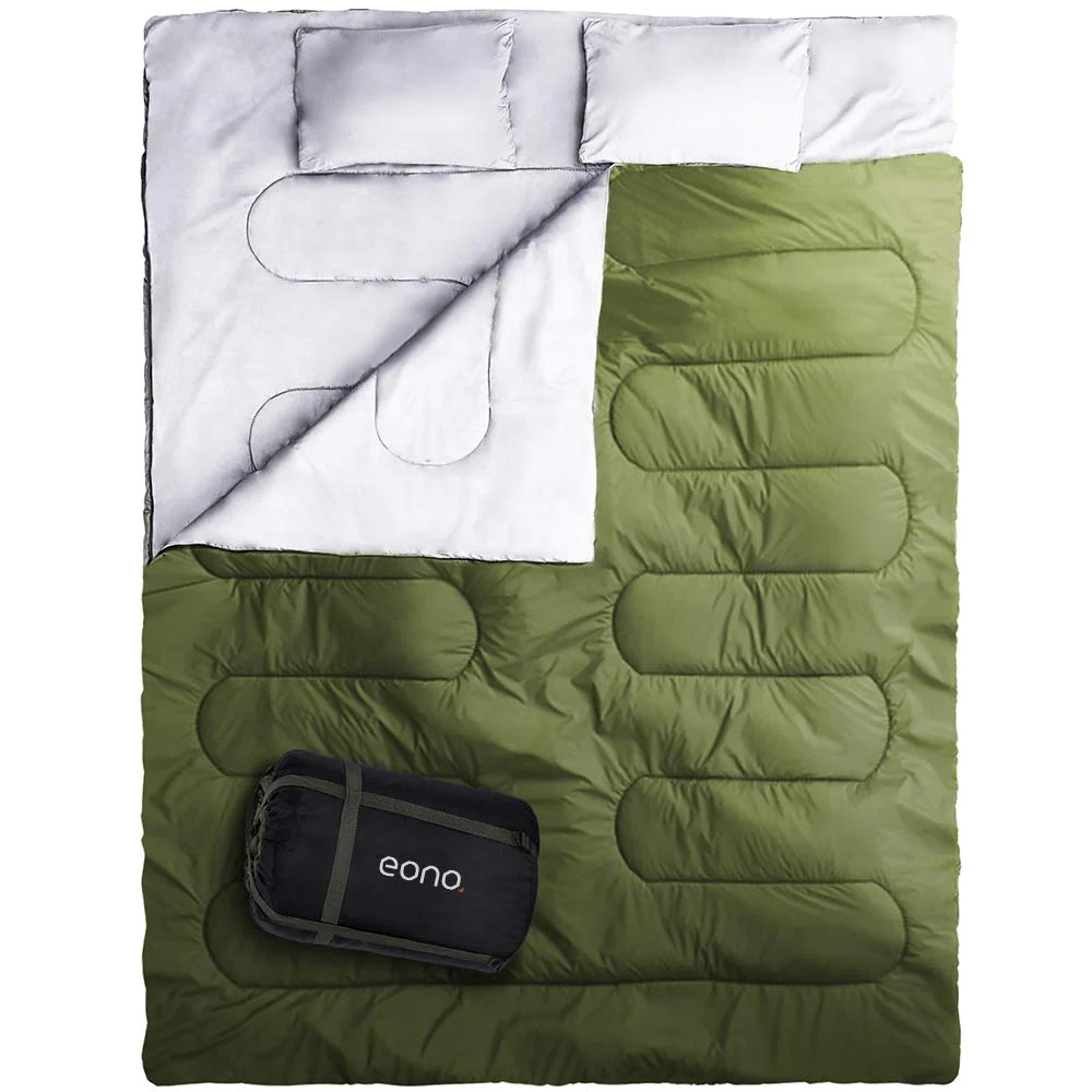 Essentials Double Sleeping Bag for Camping, Backpacking, Hiking, Tent, Camper Outdoor Queen Size XL Two Person Sleeping Bag 32F, Lightweight and Compack